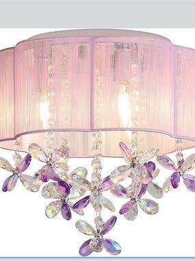 Elegant Pink Crystal Flower Flush Mount Chandelier - Brand